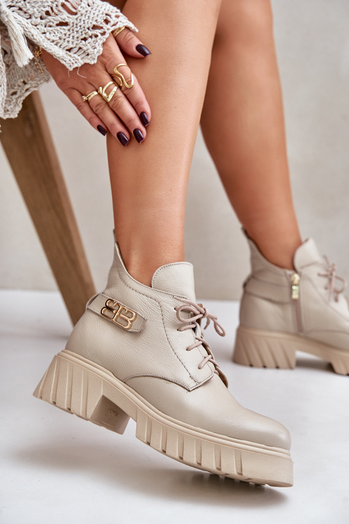 Zazoo 60483 Жіночі шкіряні ботильйони з низьким ходом, утеплені, бежеві