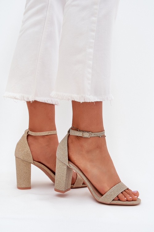 Блискучі Жіночі Сандалі На Каблуку Золоті Kavina