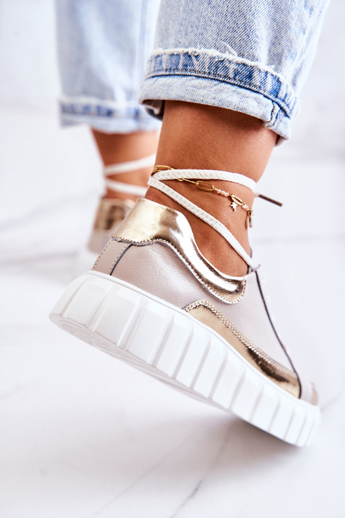 Жіночі туфлі на платформі бежево-золоті Noriso