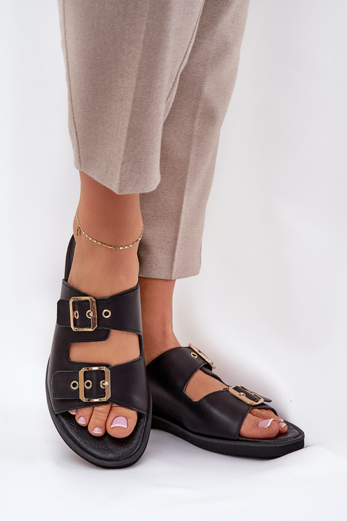 Шкіряні Плоскі Сандалі З Пряжками Zazoo 3020 Чорні