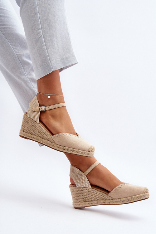 Замшеві босоніжки еспадрільї на танкетці з тканими деталями бежевого кольору Raylin
