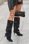 Сліпони жіночі чоботи на підборах із золотими прикрасами Чорні Thaliane