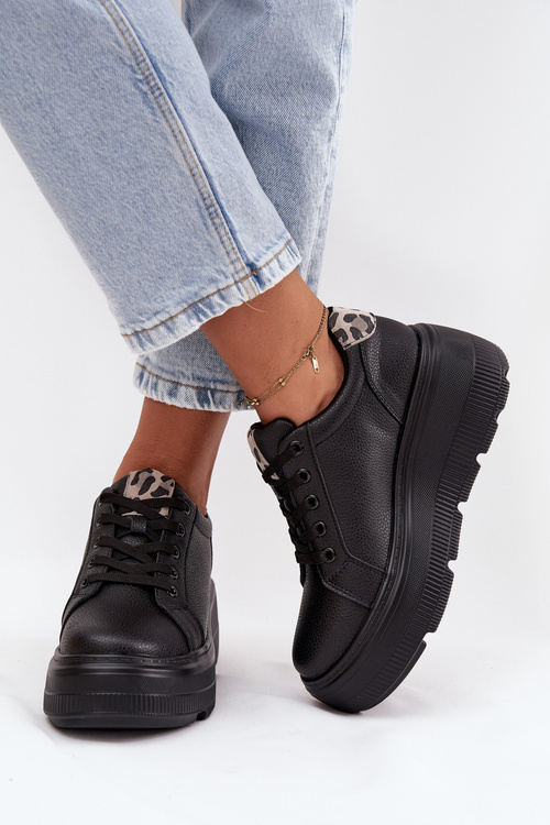 Шкіряні жіночі кросівки на платформі леопард Vinceza 89144 Чорний