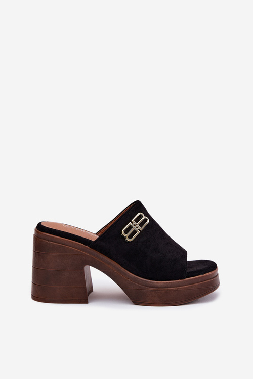 Жіночі Сандалі На Масивному Каблуці З Золотим Деталем Vinceza 17400 Чорні