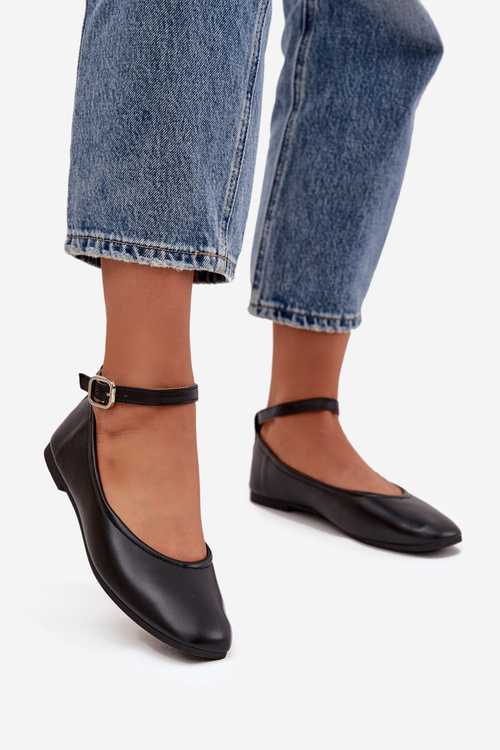 Жіночі балетки з ремінцем і застібкою Чорні Janelor