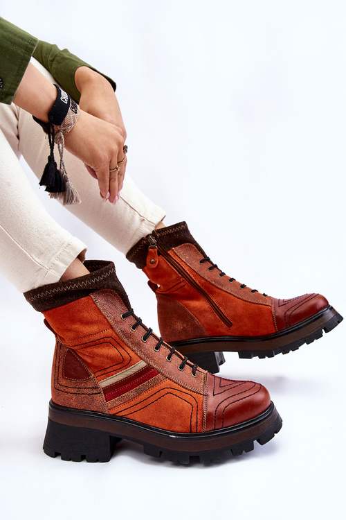 Жіночі шкіряні чоботи на підборах Maciejka 05624-08 оранжево-коричневі