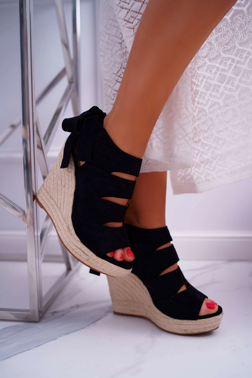 Жіночі босоніжки на анкерній лляній зав'язці чорного кольору Cantare