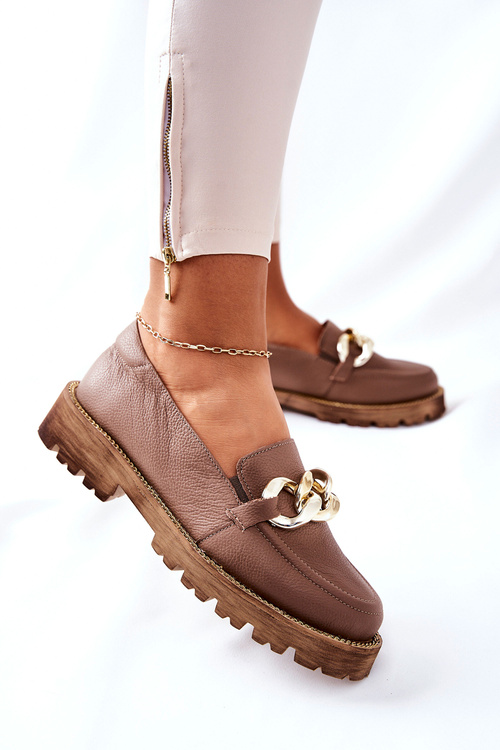 Жіночі броги Лофери шкіряні коричневі Sthonto