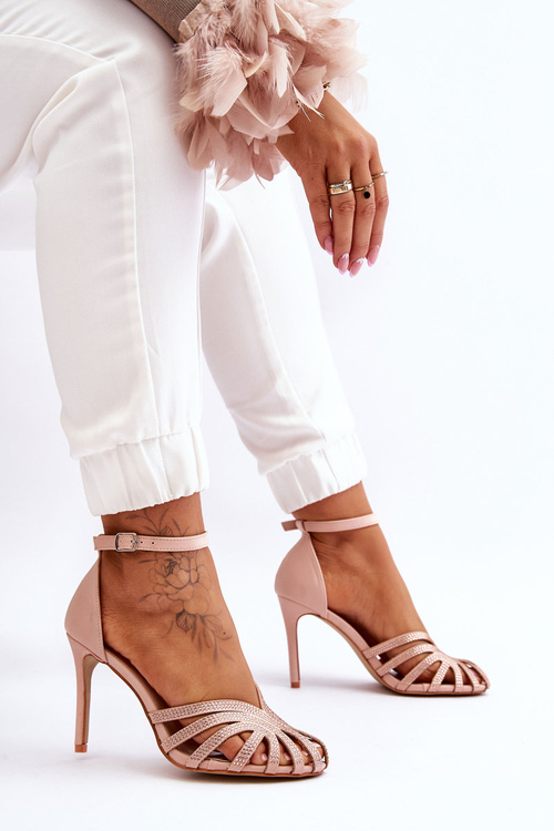 Модні високі підбори зі стразами Світло-бежевий Jaylen