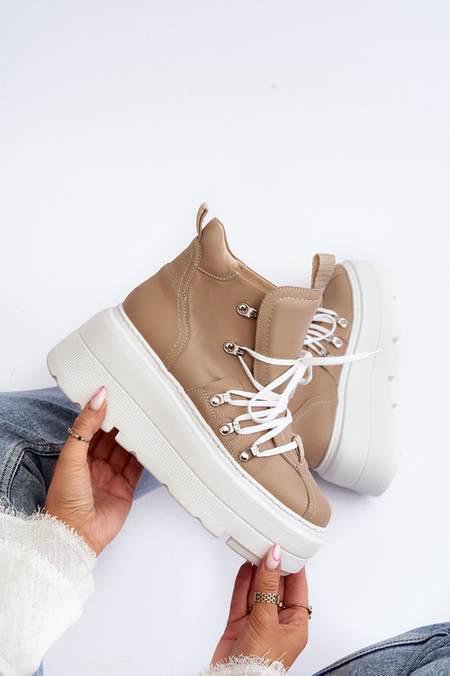 Шкіряне жіноче спортивне взуття Zazoo 3416 бежевого кольору