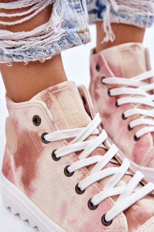 Жіночі кросівки високі Big Star LL274048 бежево-рожеві