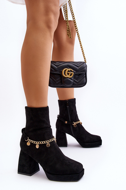 Жіночі чорні ботильйони з ланцюжком Tiselo