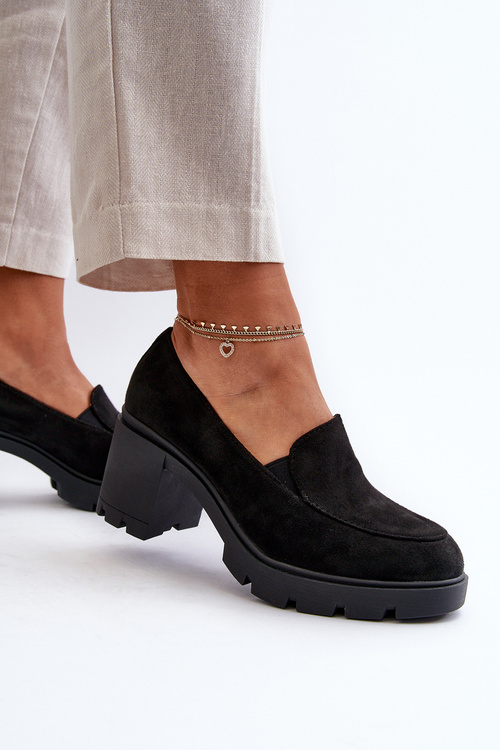Жіночі еко-замшеві туфлі на підборах і платформі чорного кольору Arablosa