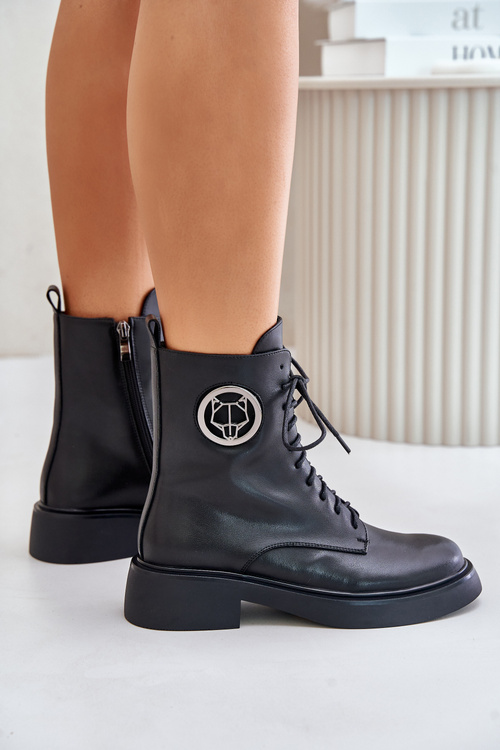 Шкіряні ботильйони робочі утеплені на блискавці чорного кольору Elosie