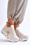 Жіночі шкіряні кросівки на масивній платформі бежеві Asturia