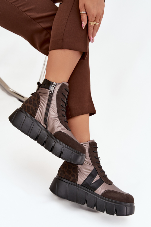 Жіночі утеплені чоботи на платформі Vinceza 58562 коричневі