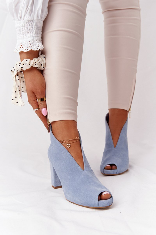 Замшеві чоботи на шпильці з вирізом Exquisite 1243 Blue