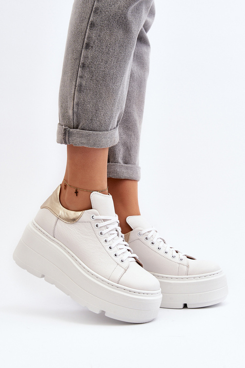 Жіноче шкіряне спортивне взуття на платформі M01/1 Zazoo світло-бежевий