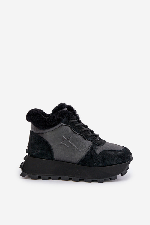 Шкіряні Кросівки Ботильйони Жіночі З Пухом На Платформі Big Star OO274A329 Чорні