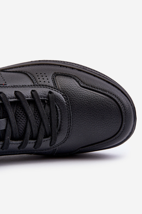 Легкі чоловічі кросівки на платформі з чорної екошкіри Uziran