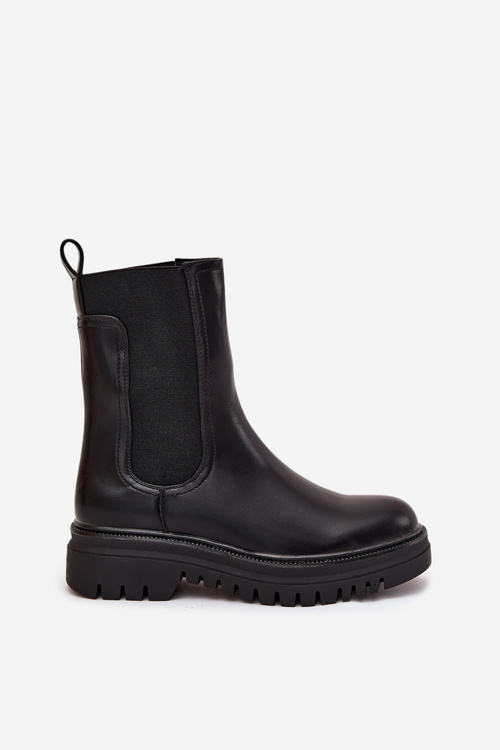 Жіночі черевики челсі на платформі та плоскому каблуці чорні Ravessa