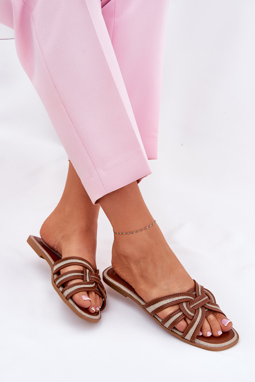 Дамські Площині Сандалі З Переплетеними Стропами Коричневі Acimine
