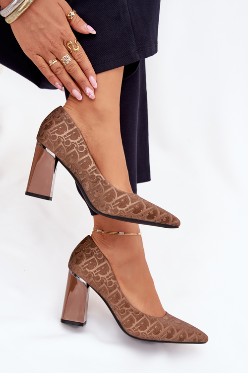 Туфлі На Каблуці Для Жінок З Декоративним Тисненням Vinceza 62254 Коричневі