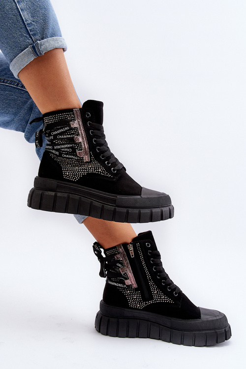 Високі жіночі кросівки на масивній платформі чорного кольору Wonise