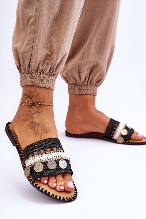 Жіночі плетені тапочки з прикрасами Black Millano