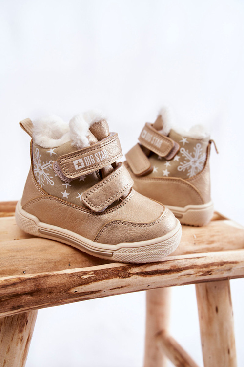 Дитячі теплі черевики на липучці Велика зірка KK374189 Бежево-золотий
