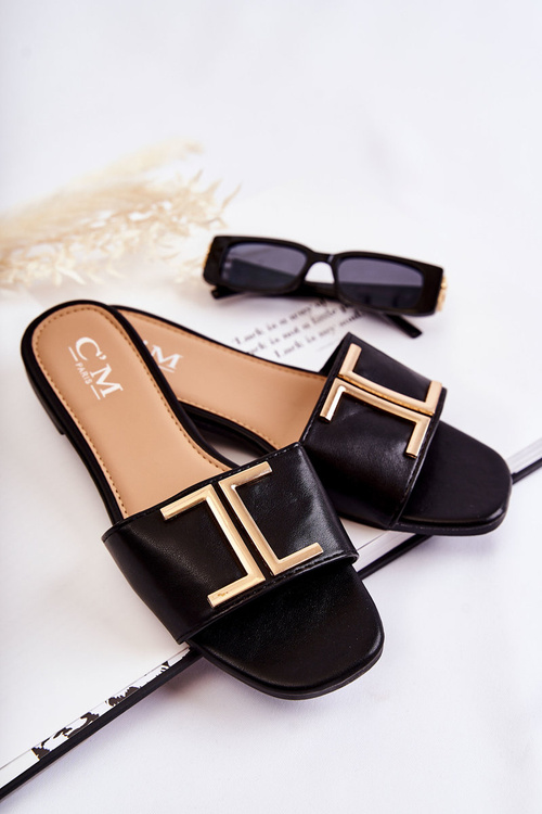 Жіночі класичні шкіряні тапочки з орнаментом Black Maren