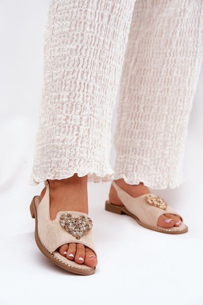 Жіночі Сандалі З Декоративним Серцем S.Barski KV27-018 Бежеві