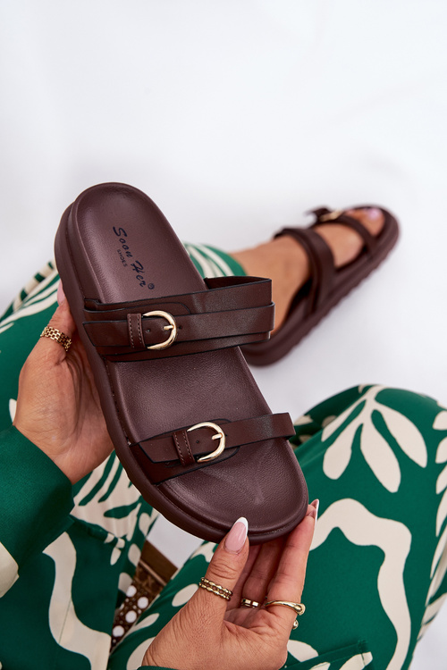 Жіночі Сандалі На Платформі З Золотими Пряжками Коричневі Wernone