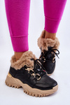 Жіночі утеплені спортивні черевики на шнурівці чорно-бежевий Kerberos