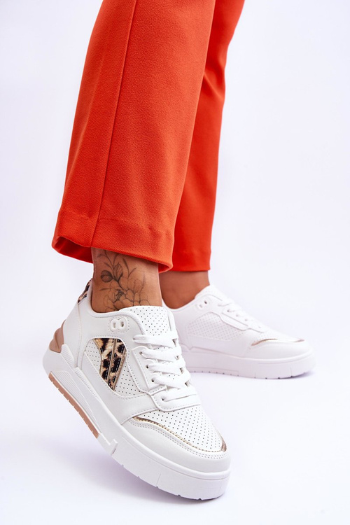 Жіноче шкіряне спортивне взуття з леопардовим принтом білі Nancey