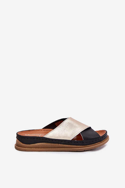 Жіночі Шкіряні Сандалі На Платформі Maciejka L4986-25 Золото-Чорні