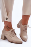 Жіночі шкіряні півчобітки на каблуці бежеві Keria