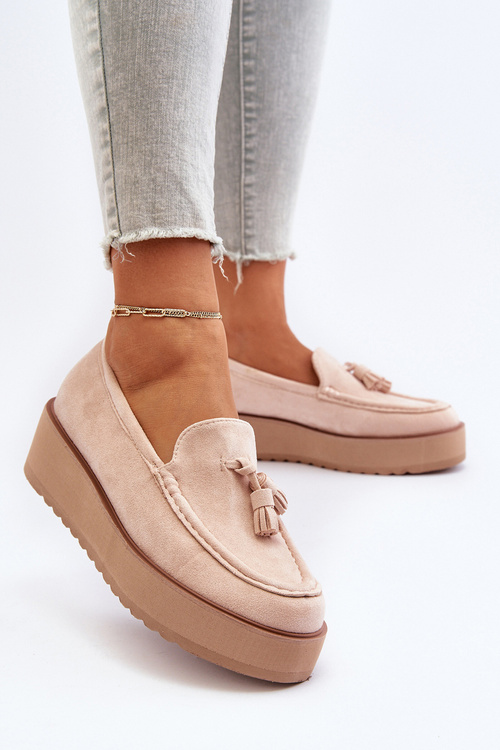 Жіночі лофери на платформі з китицями світло-бежеві Mialani