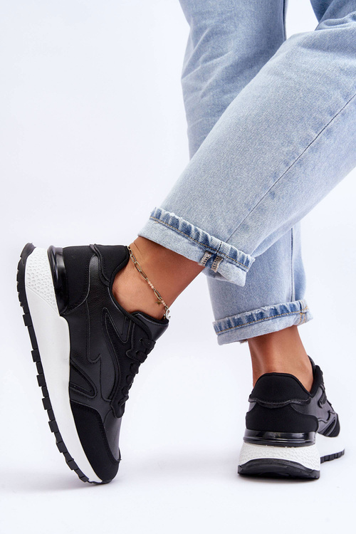 Жіноче спортивне взуття на платформі чорно-білі Henley