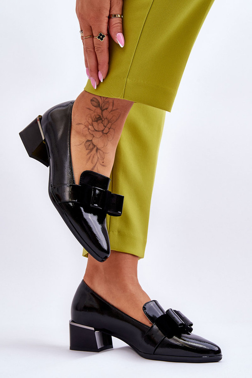 Модні лаковані човники з декоративним бантом Чорна шира