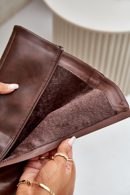 Теплі жіночі черевики на блискавці з еко шкіри Tialethe коричневого кольору