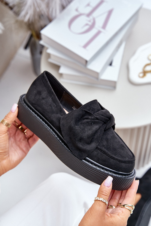 Жіночі мокасини на платформі з бантом чорного кольору Naivine