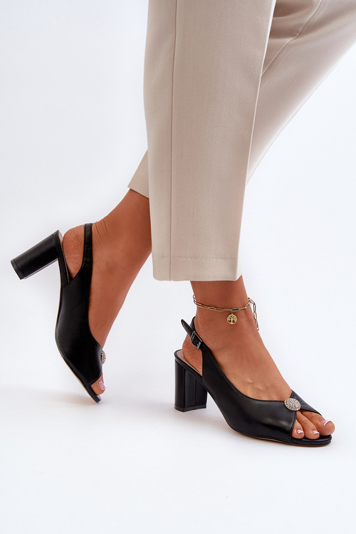 Елегантні босоніжки з орнаментом на каблуці Чорні Trasea