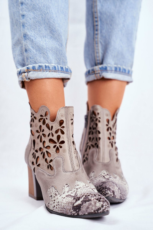 Чоботи жіночі на підборах Maciejka Leather сірі 04369-13