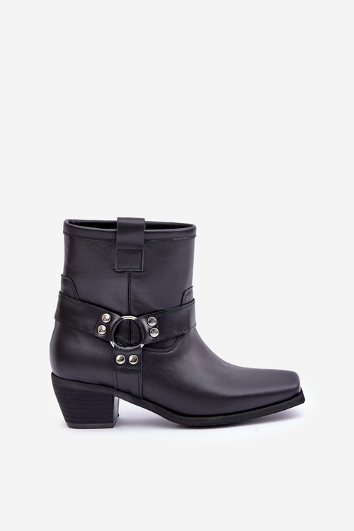 Чоботи З Природної Шкіри На Каблуку Чорні Zazoo 3444/2