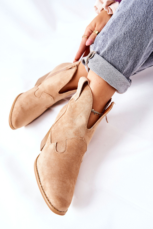 Жіночі чоботи на шпильці бежеві меронет