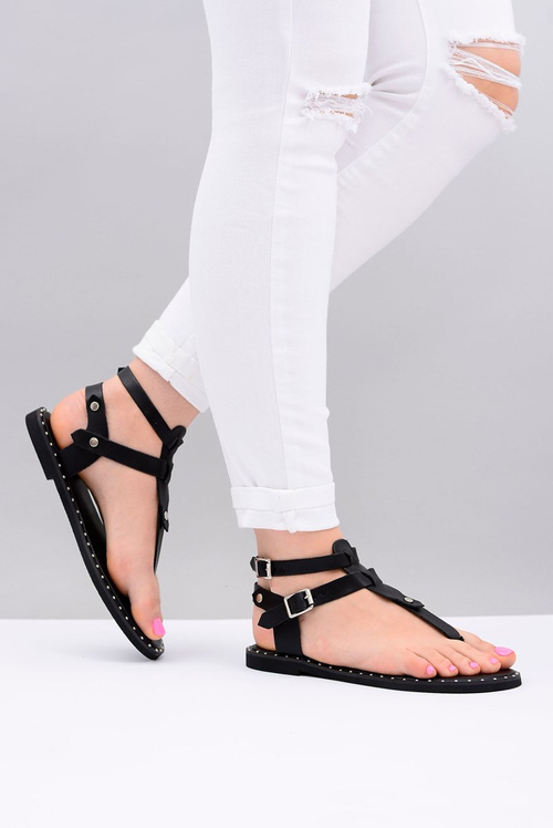 Лу Бу | Жіночі сандалі чорні гладіатори шльопанці Achilla