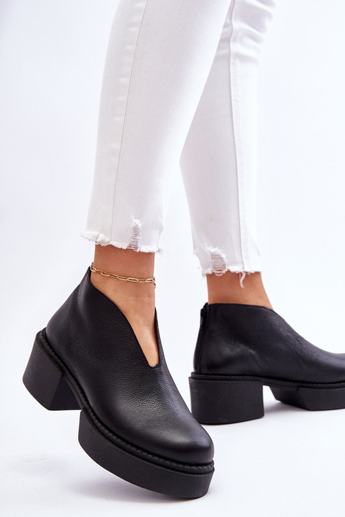 Шкіряні чоботи на масивних підборах Nicole 2795/056 Чорні