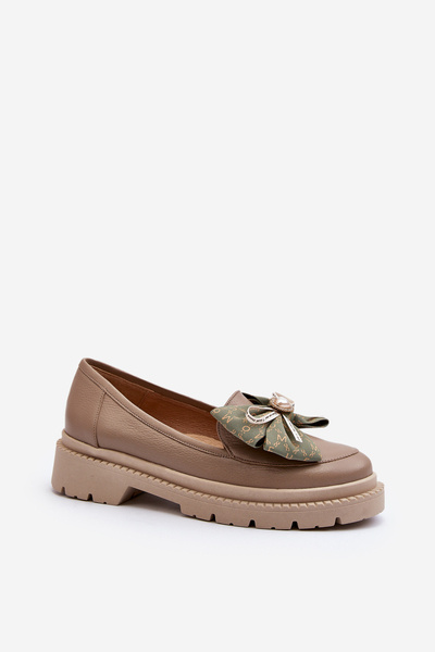 Жіночі шкіряні мокасини з бантом Laura Messi 2787 Beige