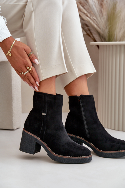 Жіночі чоботи на підборах, утеплені, еко-замша, чорні Arkesia